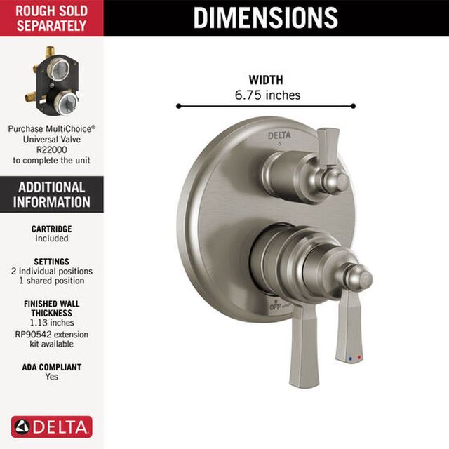 Delta Dorval® Monitor® 17 Series Stainless 2-Handle Valve Trim with 3-Setting Diverter-1