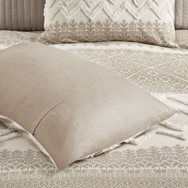 Olliix by INK+IVY Mila Taupe Full/Queen Cotton Printed Comforter Set with Chenille-2