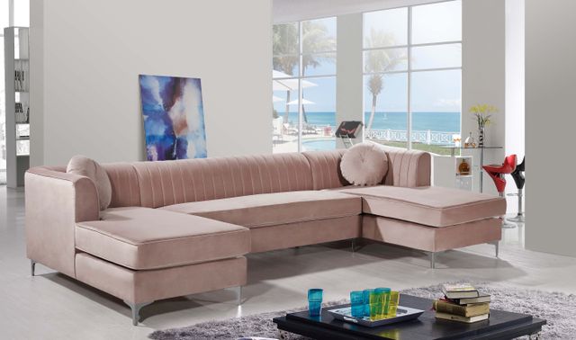 Meridian Furniture Graham 3-Piece Pink Velvet Sectional-3