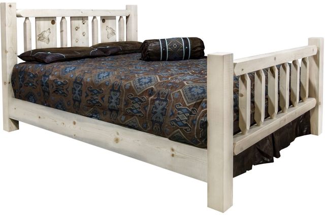 Montana Woodworks® Homestead Ready to Finish King Bed with Laser Engraved Wolf Design-0