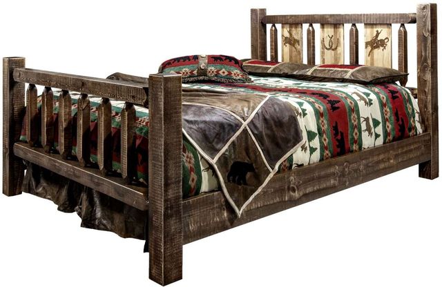 Montana Woodworks® Homestead Stain and Clear Lacquer California King Bed with Laser Engraved Bronc Design-3