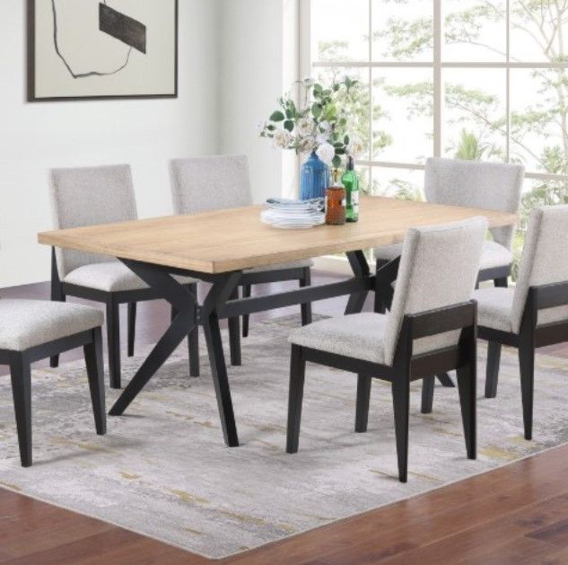 Winners Only® Oxford Beige Top Trestle Dining Table with Black Base-1