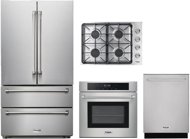 Thor Kitchen® 4 Piece Stainless Steel Gas Kitchen Package-0
