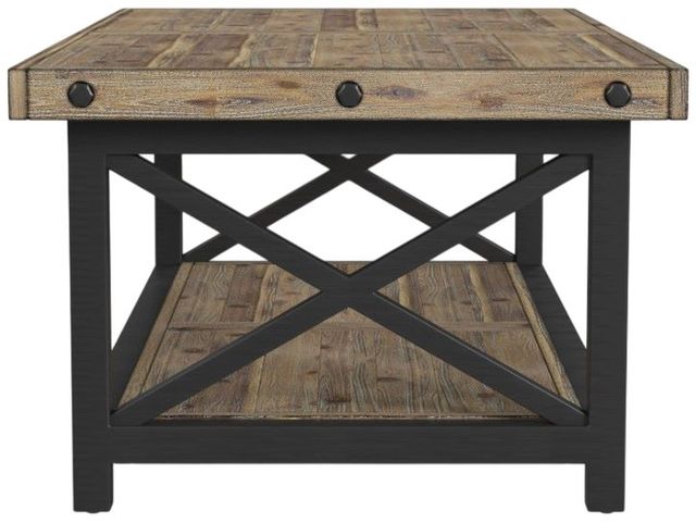 Flexsteel® Carpenter Light Brown Rectangular Coffee Table with Black Metal Frames-3