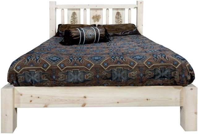 Montana Woodworks® Homestead Ready to Finish King Platform Bed with Laser Engraved Pine Tree Design-1
