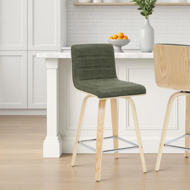 Armen Living Vienna 3-Piece Oak/Vintage Green Swivel Counter Stool Set-1