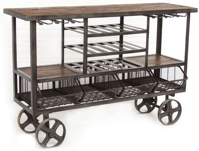 Home Trends & Design Industrial Brown Teak Bar Trolley-0