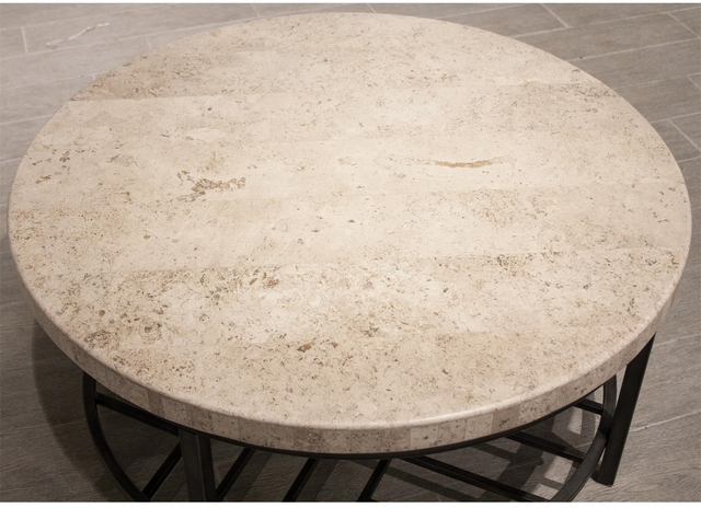 Riverside Furniture Capri Alabaster Travertine Stone Top Round Coffee Table with Black Base-2