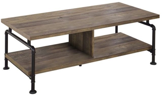 Coaster® Rustic Oak Shelf Storage Coffee Table with Black Metal Frame-0