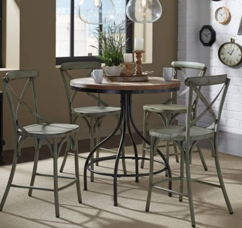 Liberty Furniture Vintage Brown Dining Pub Table with Black Metal Base Liddiard Home Furnishings