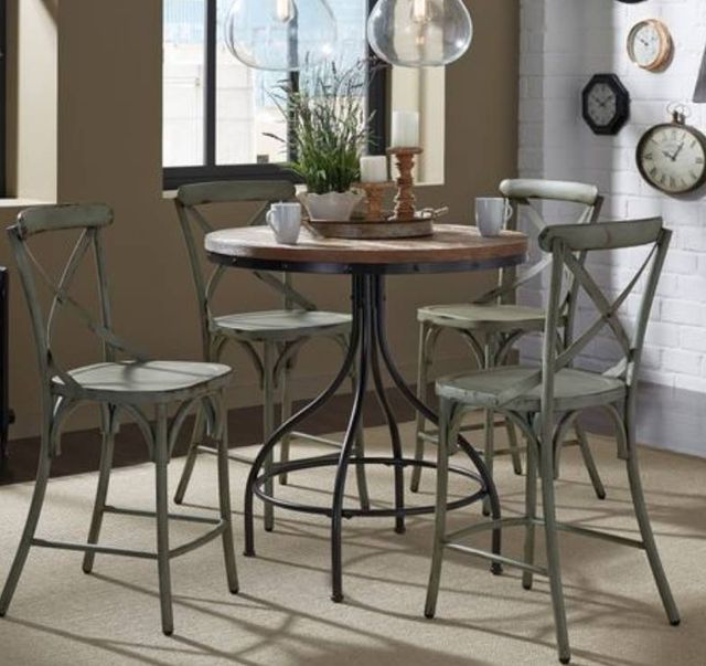 Liberty Furniture Vintage Brown Dining  Pub Table with Black Metal Base-1