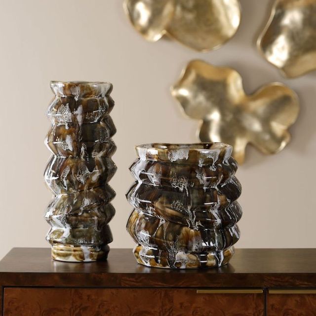 Uttermost® Cuoco 2-Piece Glazed Brown Vases-1