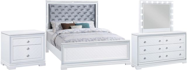 Coaster® Eleanor 4-Piece White Upholstered Bedroom Set-0