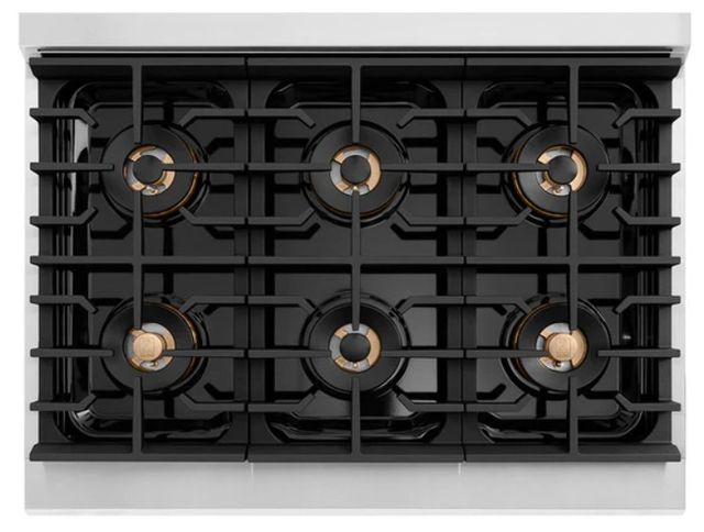 ZLINE Autograph Edition Paramount 36" 5.2 Cu. Ft. Stainless Steel Gas Range with 6 Burner DuoPro™ Cooktop and Convection Gas Oven with Champagne Bronze Helix Handle and Accents-3