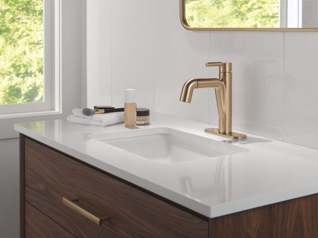 Delta Nicoli® Champagne Bronze Single Handle Pull-Down Bathroom Faucet-2