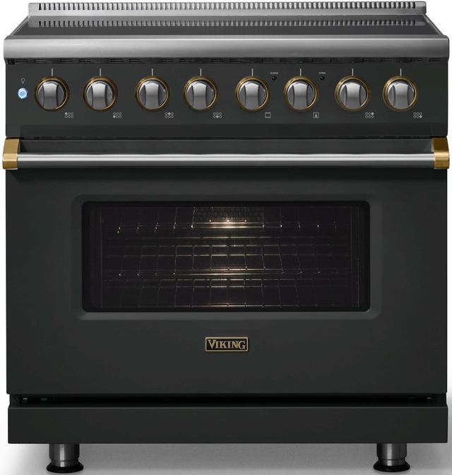 Viking® 5 Series 36" Antique Bronze Pro Style Induction Range with Brushed Brass Trim-3