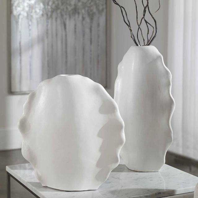 Uttermost® Ruffled Feathers 2-Piece Matte White Vase Set-1