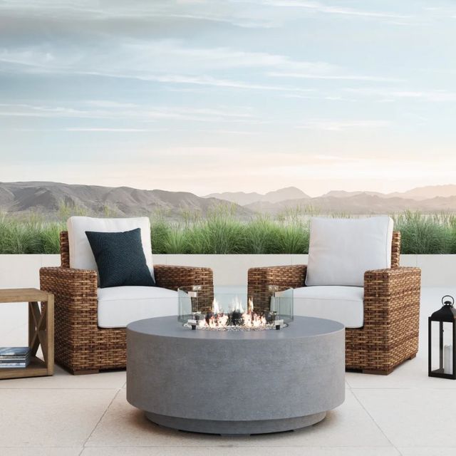 Sunset West Havana Aged Tobacco Resin Wicker Outdoor Club Chair with Canvas Flax Cushion-3