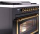 Ilve® Nostalgie II Noblesse 36'' Glossy Black Pro Style Dual Fuel Range with Brass Trim-4