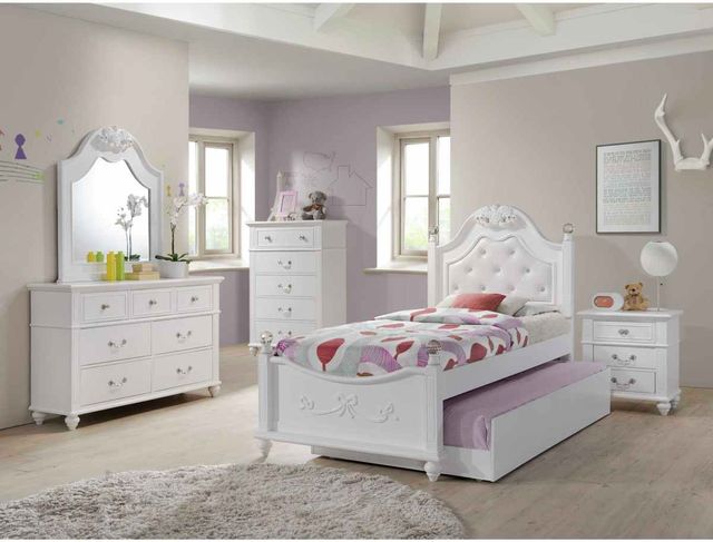 Elements International Alana White Lacquer Twin Platform Youth Bed with Storage Trundle-1