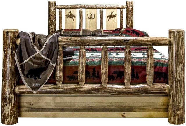 Montana Woodworks® Glacier Country Stain & Clear Lacquer Full Storage Bed with Laser Engraved Bronc Design-1