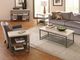 Riverside Furniture Capri Alabaster Travertine Console Table with Bronze Base-1