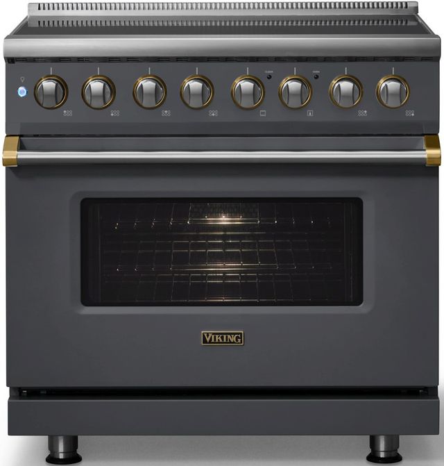 Viking® 5 Series 36" Cast Black Pro Style Induction Range with Brushed Brass Trim-3