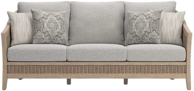 Signature Design by Ashley® Thunder Trails Beige/Light Gray Eucalyptus Outdoor Sofa with Cushion-1