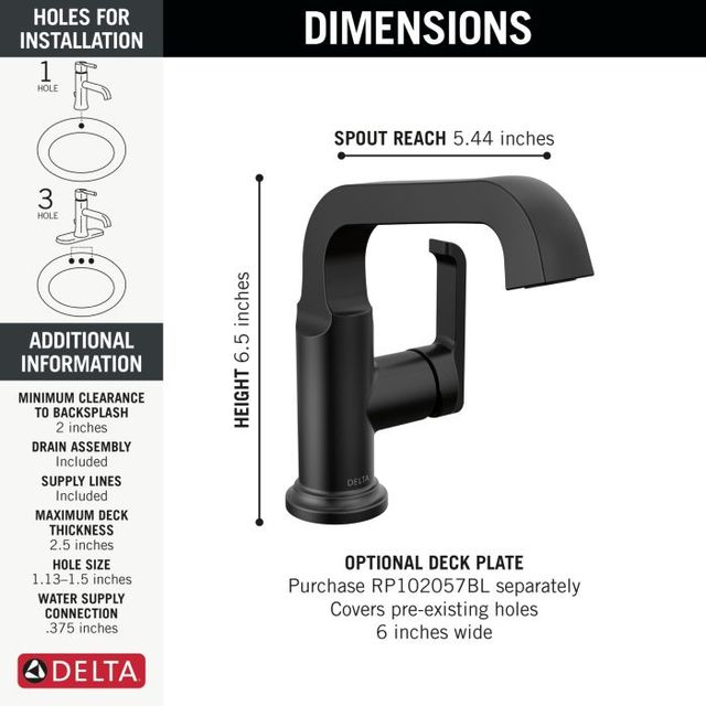 Delta Tetra™ Matte Black 7" Single Handle Bathroom Faucet-3