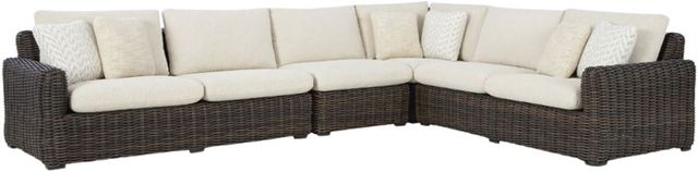 Signature Design by Ashley® Kimora 4-Piece Beige/Dark Brown Fabric/Natural Materials L-Shape Outdoor Sectional-0