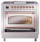 Ilve® Nostalgie II Noblesse 36'' Stainless Steel Pro Style Dual Fuel Range with Copper Trim-3