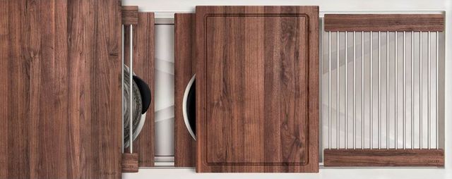 The Galley® American Black Walnut Ideal Workstation 3S + 12" DryDock® Drain Side, Five Tool Culinary Kit, One DryDock® Tool-0