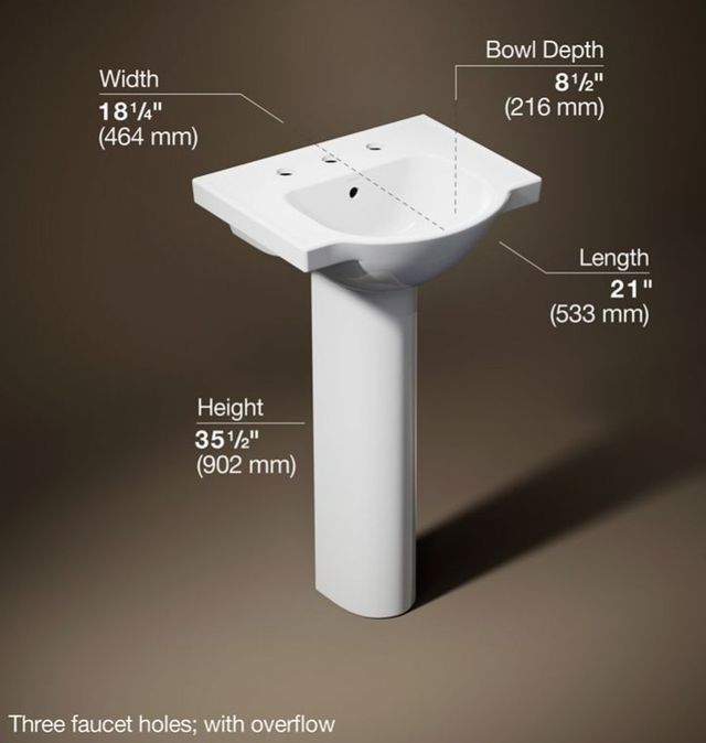 Kohler Veer® White 21" Widespread Rectangular Pedestal Bathroom Sink-3