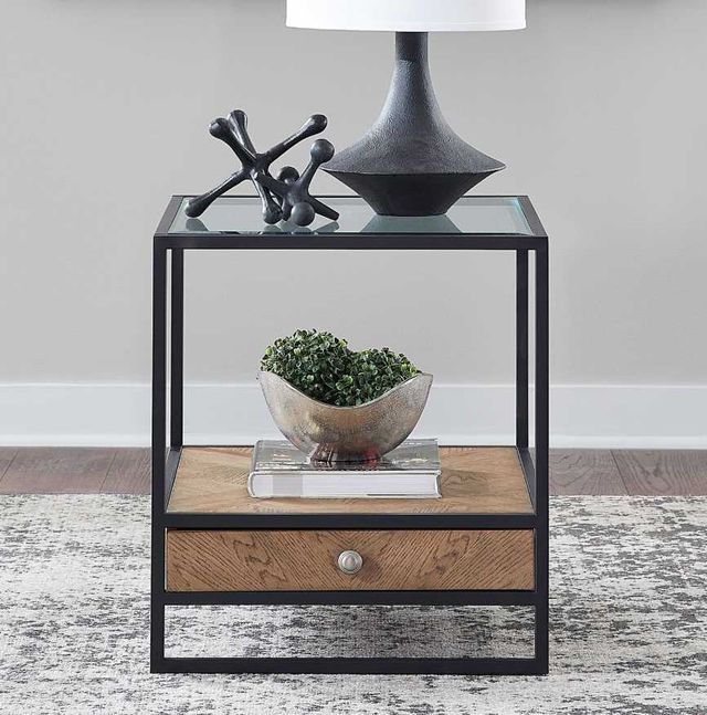 Liberty Furniture Bedford Glass Top End Table with Black/Weathered Oak Base-1