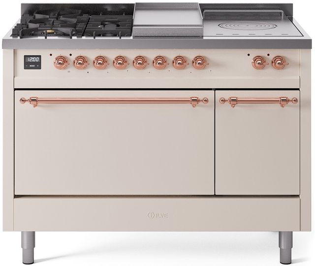 Ilve® Nostalgie II Series 48" Antique White Pro Style Dual Fuel Range-0
