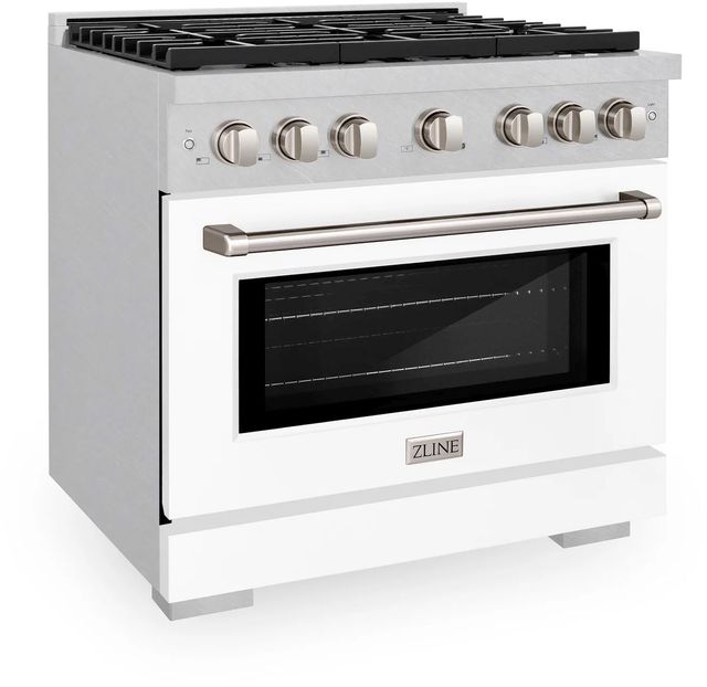 ZLINE Paramount 36" Satin Stainless Steel Pro Style Dual Fuel Range with White Matte Door-2