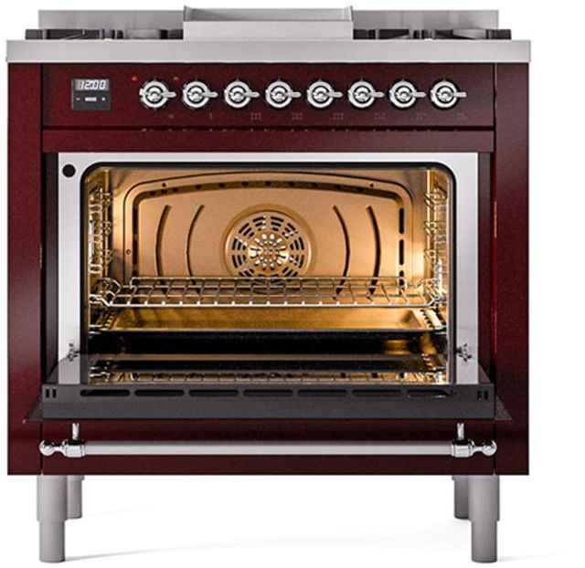 Ilve® Nostalgie II Series 36" Burgundy Pro Style Dual Fuel Range-1