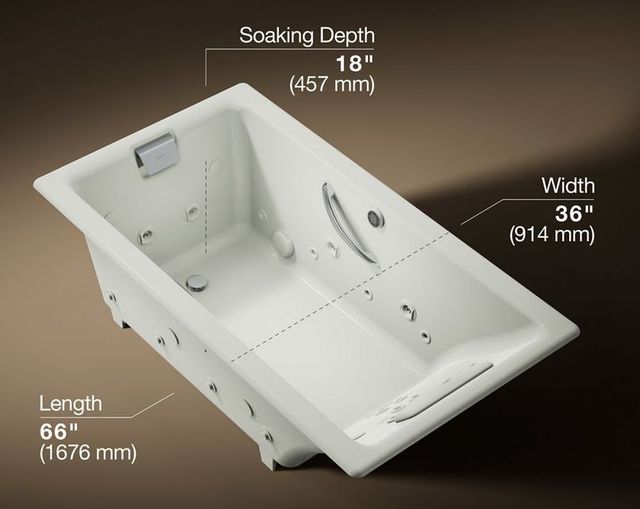 KOHLER® Tea-for-Two® Dune 66" x 36" Drop-In Effervescence Whirlpool Bath-2