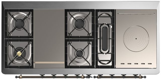 Ilve® Majestic III 60" Blue Gray Pro Style Dual Fuel Liquid Propane Range with French Top and Burnished Trim-3