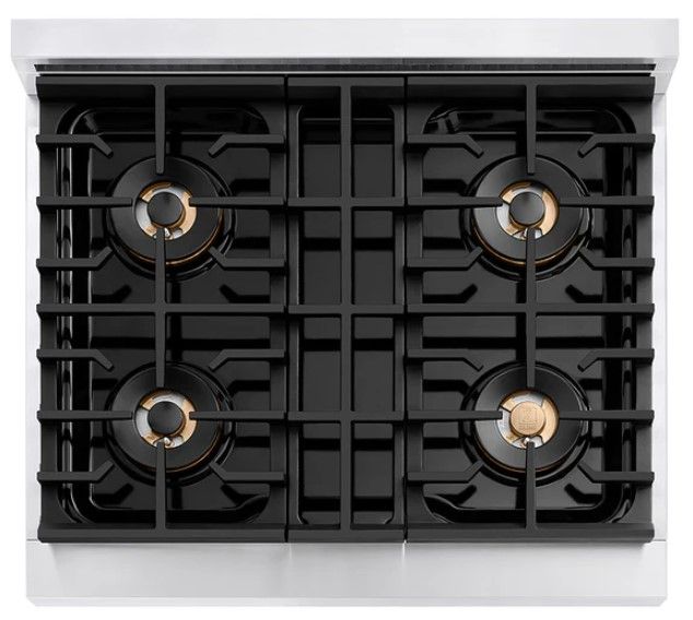 ZLINE Autograph Edition Paramount 30" 4.2 Cu. Ft. Stainless Steel Gas Range with 4 Burner DuoPro™ Cooktop, Convection Gas Oven, White Matte Door and Champagne Bronze Accents-2