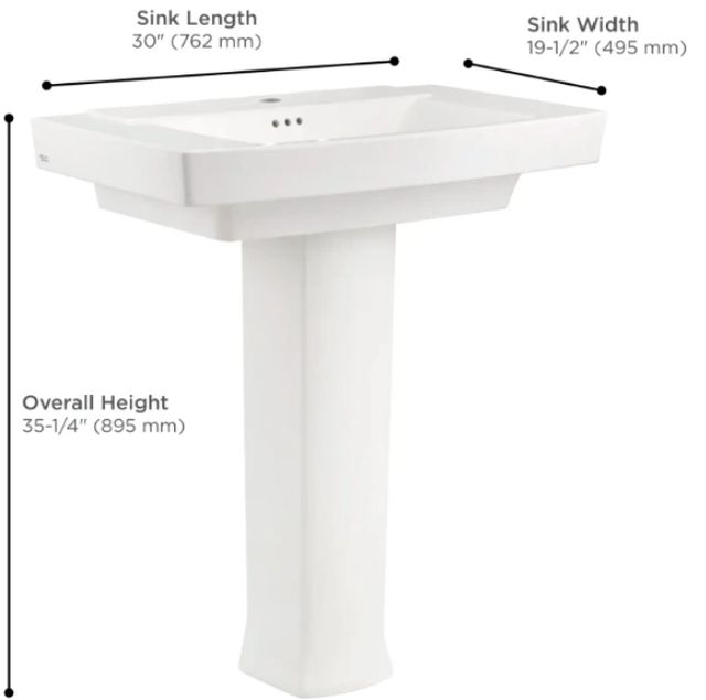 American Standard Townsend® White Center Hole Only Pedestal Sink Top and Leg Combination-1