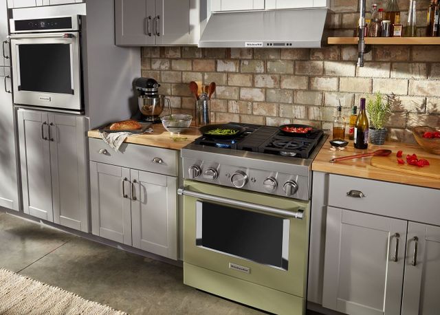 KitchenAid® 30" Avocado Cream Commercial-Style Freestanding Dual Fuel Range-4