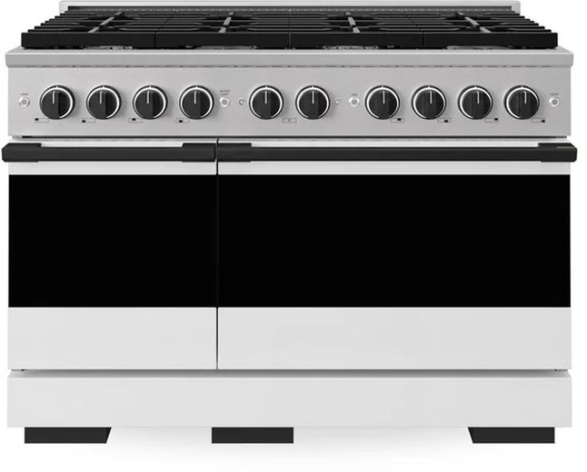 ZLINE Marino 48" Stainless Steel Pro Style Gas Range with White Matte Door and Matte Black Accents