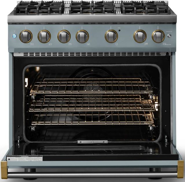 Viking® 5 Series 36" Novembery Sky Pro Style Gas (NG) Range with Brushed Brass Trim-1