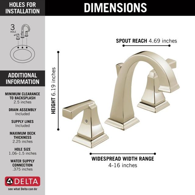 Delta Dryden® Polished Nickel 2-Handle Widespread Bathroom Faucet-1