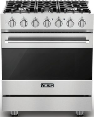 front view of the Viking® 3 Series 30" Stainless Steel Freestanding Dual Fuel Liquid Propane Range