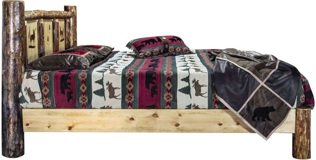 Montana Woodworks® Glacier Country Stained and Lacquered Twin Platform Bed with Laser Engraved Elk Design-2