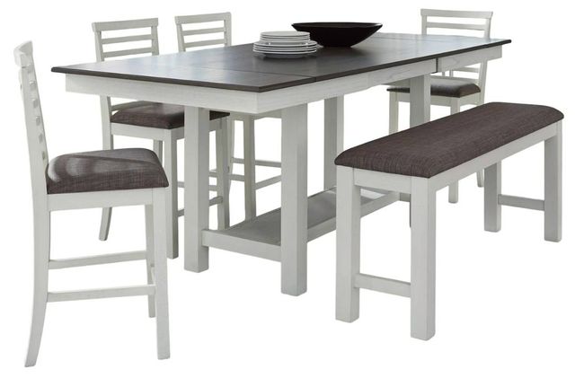 Liberty Furniture Brook Bay 6-Piece Carbon Gray/Textured White Gathering Trestle Table Set-0