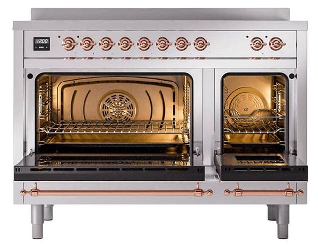 Ilve® Nostalgie II Noblesse 48'' Stainless Steel Pro Style Induction Range with Copper Trim-2