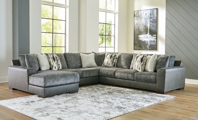 Signature Design by Ashley® Larkstone 4-Piece Pewter Left-Arm Facing Sofa Sectional and Chaise-1